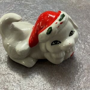 Ceramic Dog Figurine with Red Hat